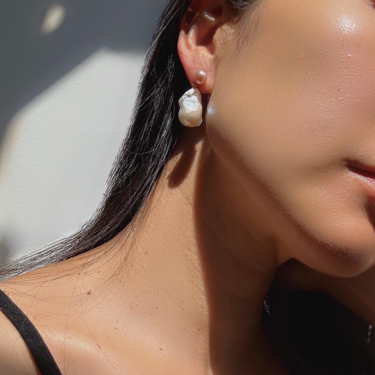 New Baroque Pearl Oceana Drop Earrings with 14k Gold Plate Accents – Unique Freshwater Pearls precious jewelry perfect for special occasions