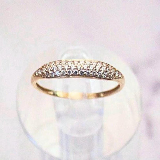 10k Solid Gold Basil Ring in CZ Pavé Design - Slim Signet Style
