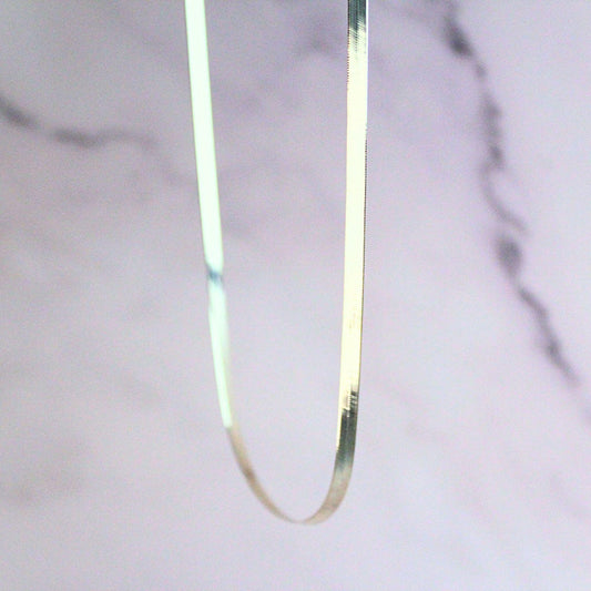 10K Gold Herringbone Chain Oliver Necklace: Shiny Minimalist Chain, 16 Inch