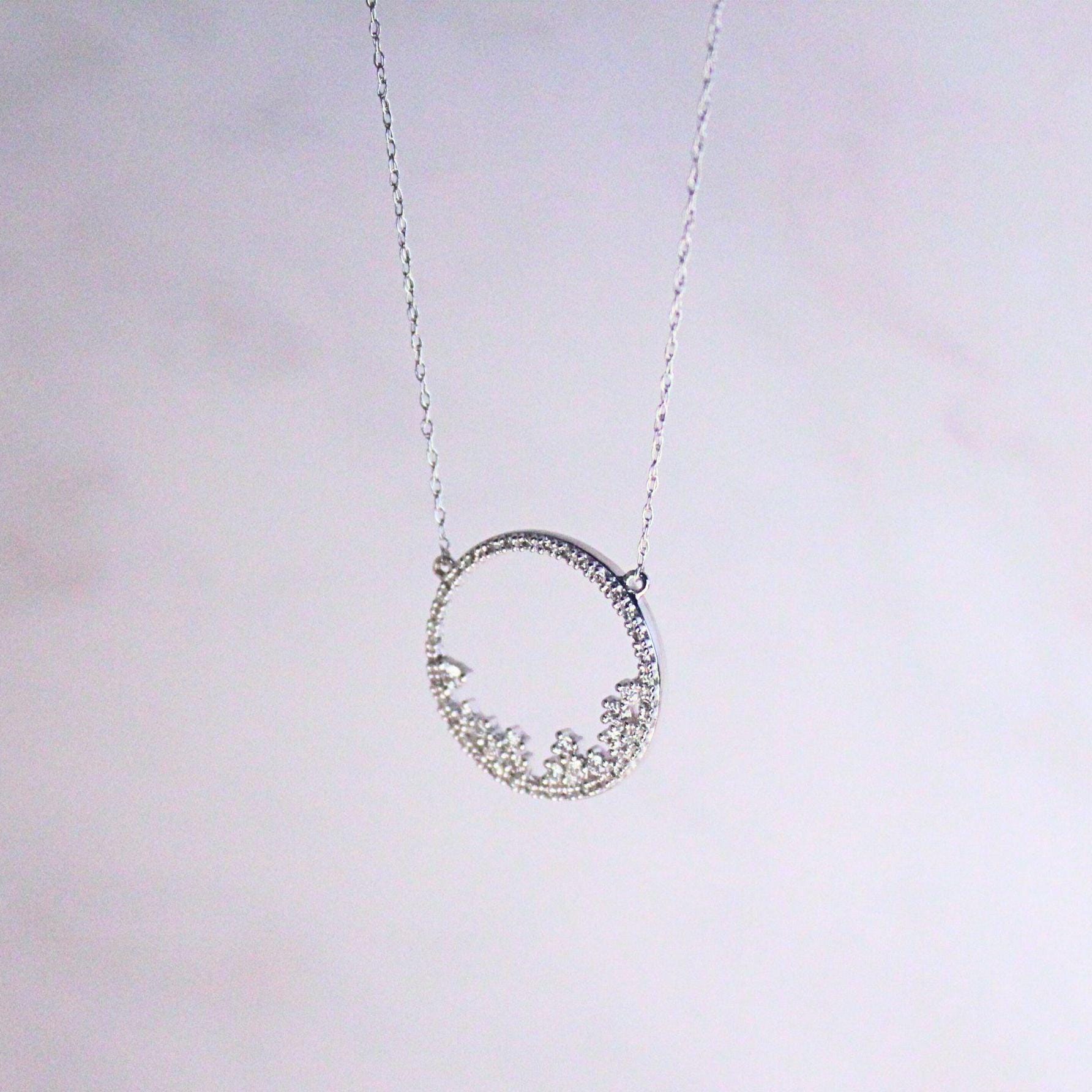 New 10 solid white gold with authentic natural diamonds necklace precious fine jewelry