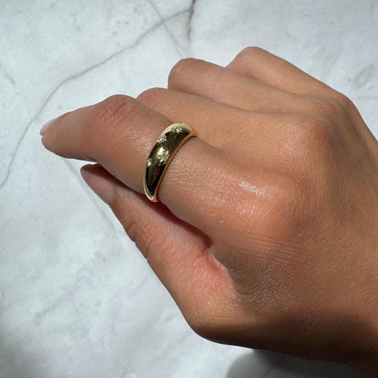 14K Gold Diamond Starburst Phoenix Ring: Celestial Dome Band
