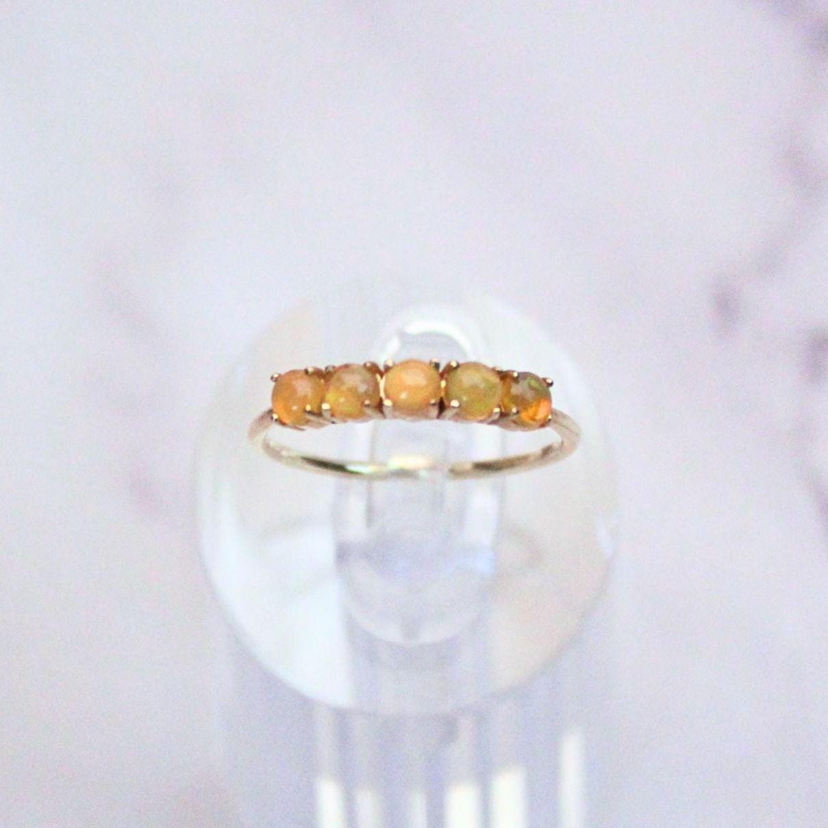 Vintage Fire Opal Ring: 14k Gold Stackable Band, Size 5
