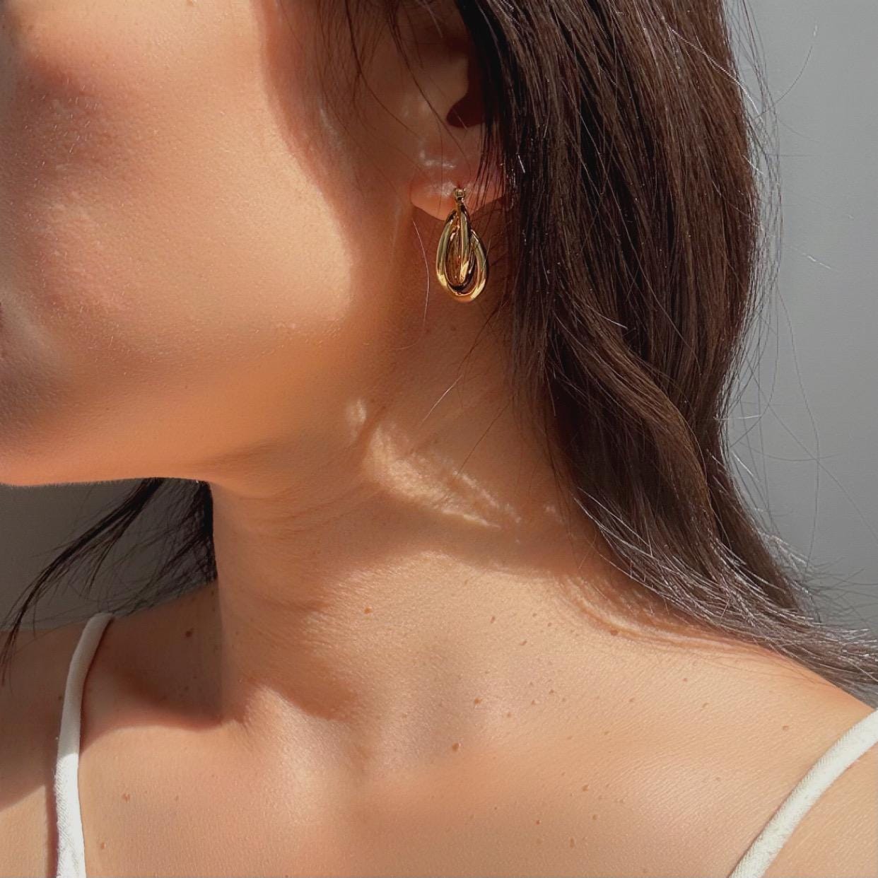 New Solid 18K Gold Large Finley Hoop Earrings Twisted Design | Bold Gold Statement Earrings | Large Gold Hoops | Fine Jewelry | Gift for Her