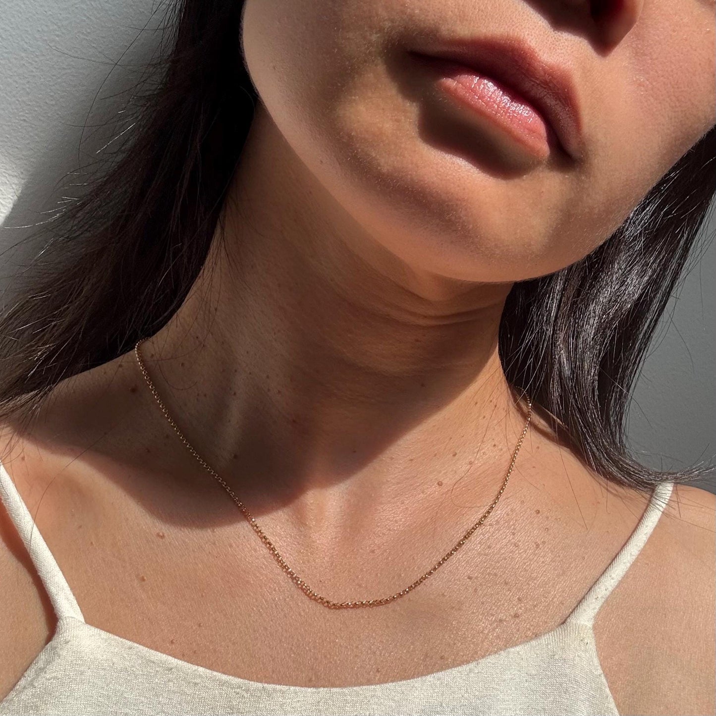 18K Solid Gold Polo Chain Paris Necklace: Dainty Minimalist Jewelry