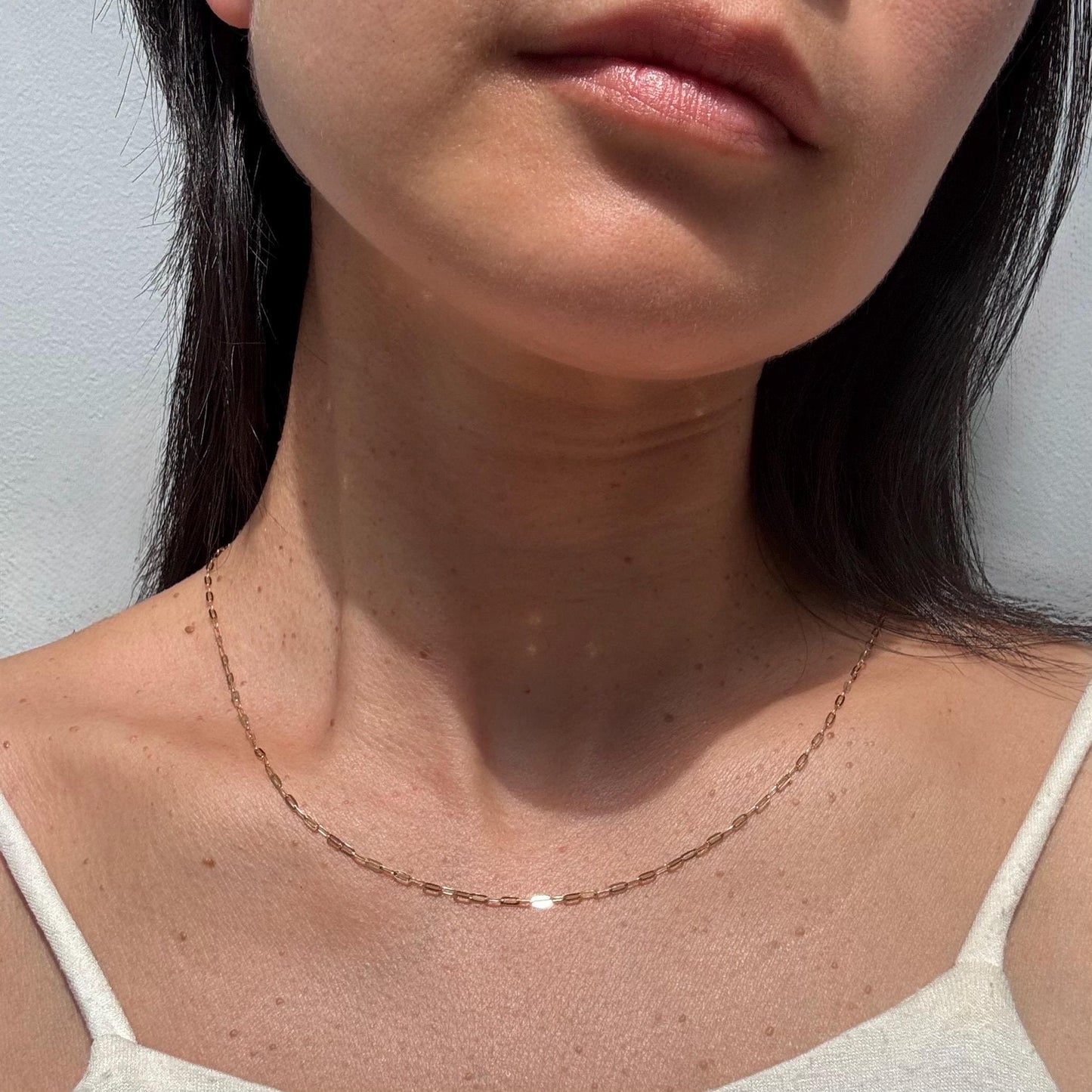 18K Solid Gold Paperclip Chain Gabby Necklace: Dainty Minimalist Jewelry