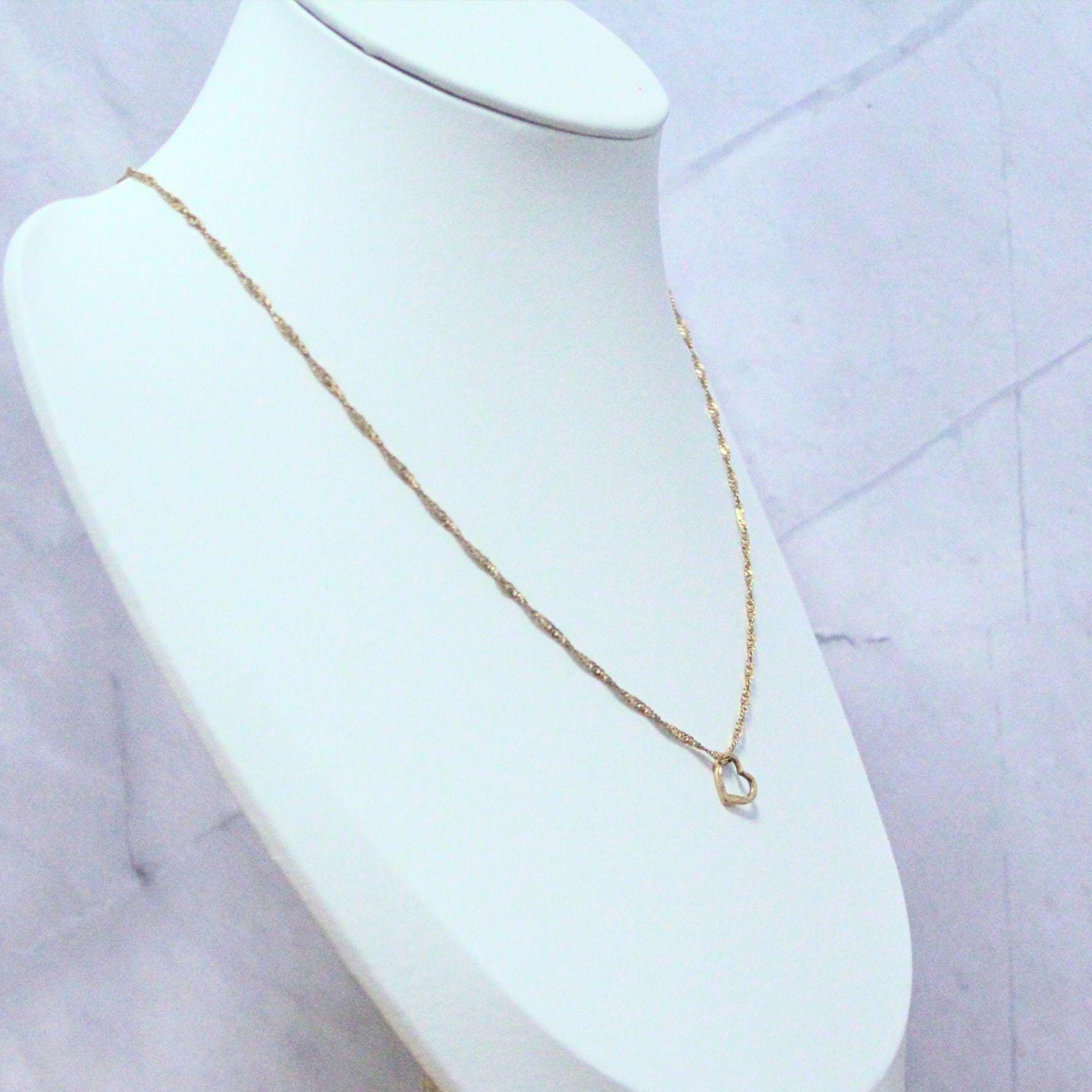 14K Gold Heart Pendant Necklace: Italian Vintage Jewelry, 18.5” Chain