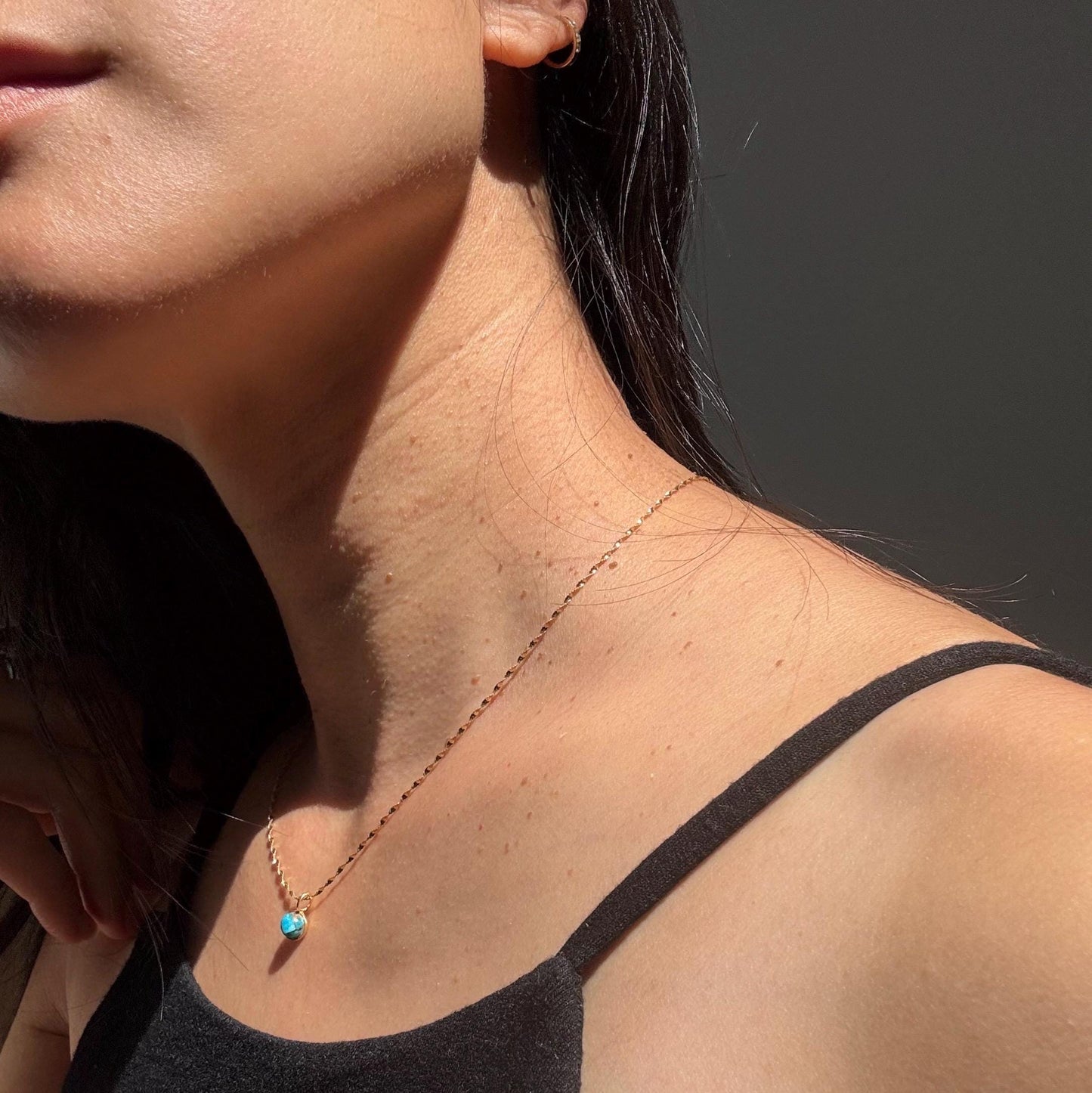 14K Solid Gold Copper Turquoise Lori Necklace: Dainty December Birthstone