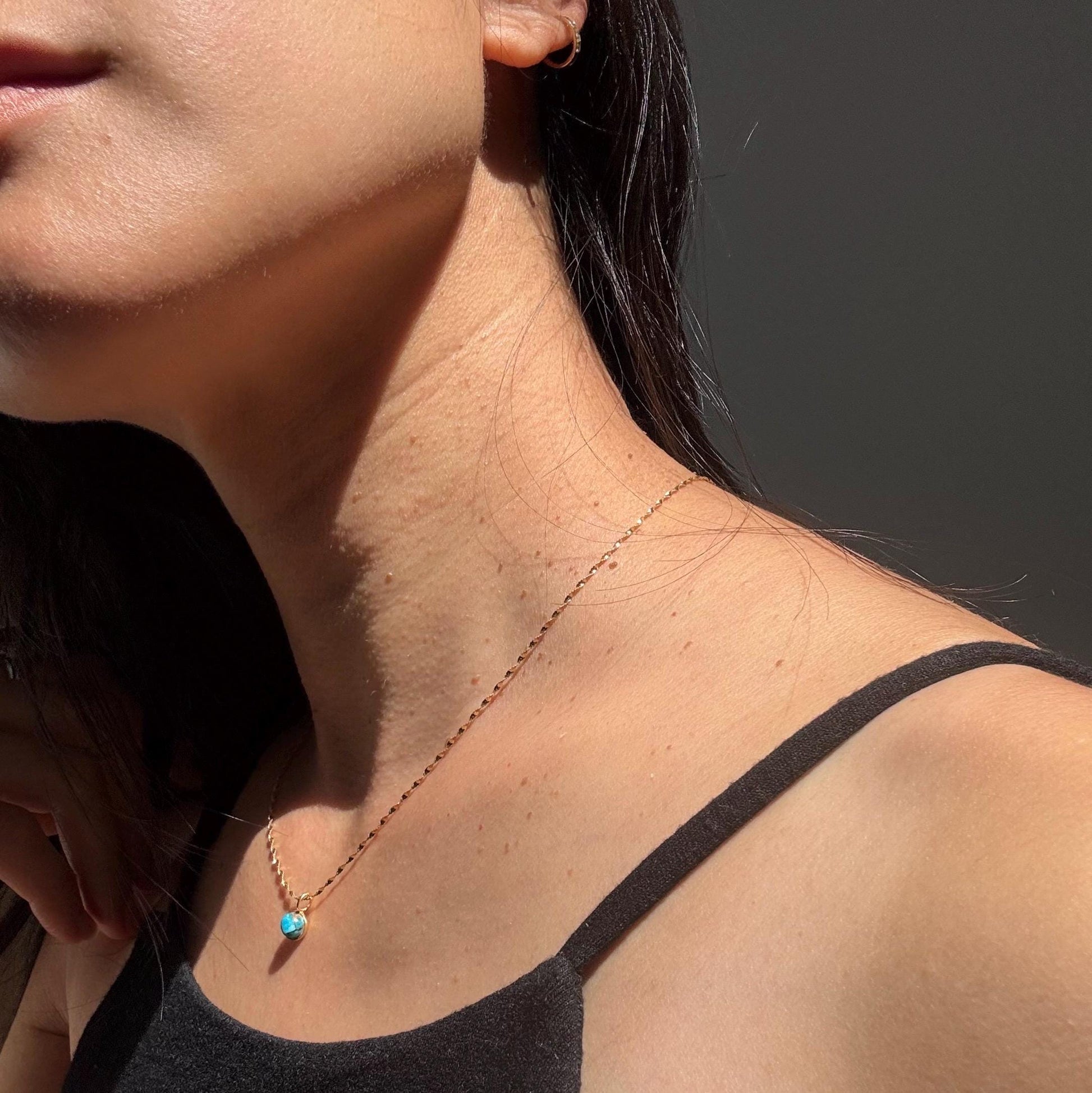 14K Solid Gold Copper Turquoise Lori Necklace: Dainty December Birthstone