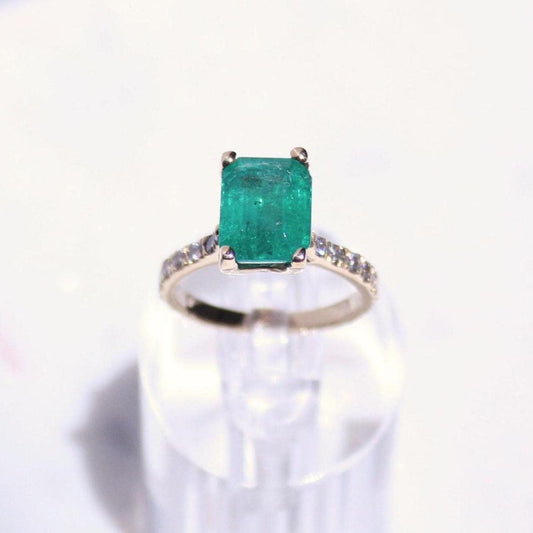 Emerald & Diamond 14k Gold Ring: 3.11ct Gemstone Anniversary Ring