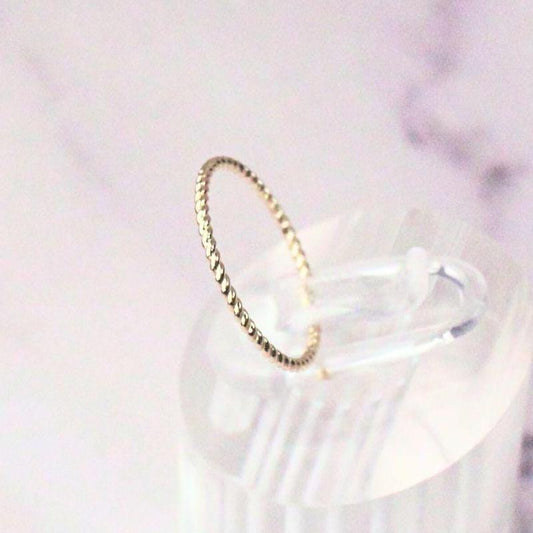 Dainty 14k Solid Gold Twisted Rope Pepper Pinky Ring