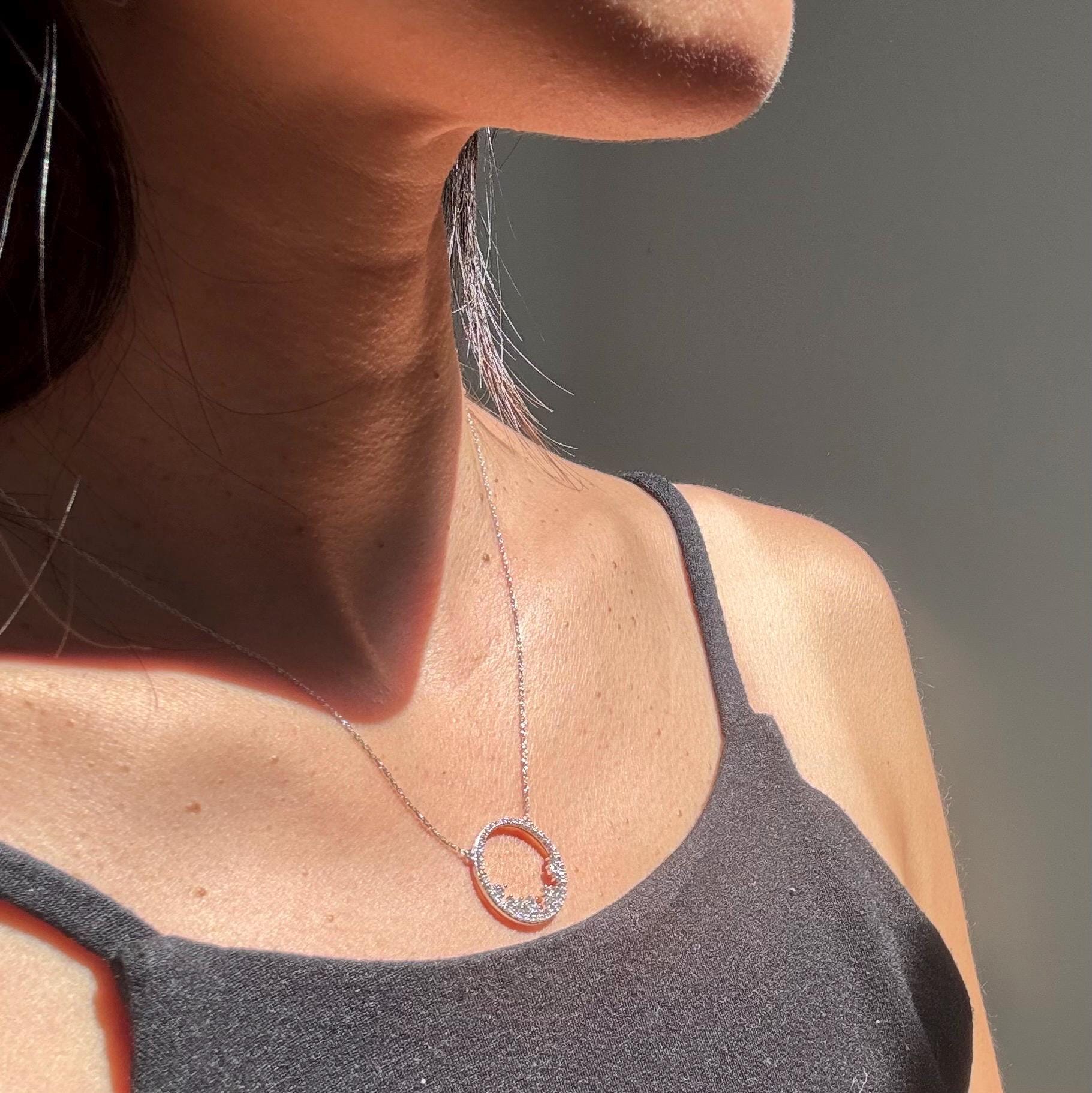 New 10 solid white gold with authentic natural diamonds necklace precious fine jewelry