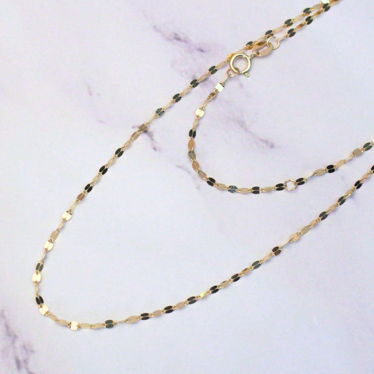 New 18k Solid Gold Mirror Blair Chain Necklace – Dainty & Reflective Luxury – Layering Gold Jewelry