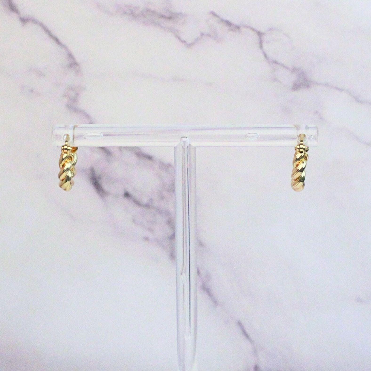 New 18k Solid Gold Twisted Mini Ari Hoop Earrings – Petite Elegance with a Twist– Real Gold Bold Mini Hoops