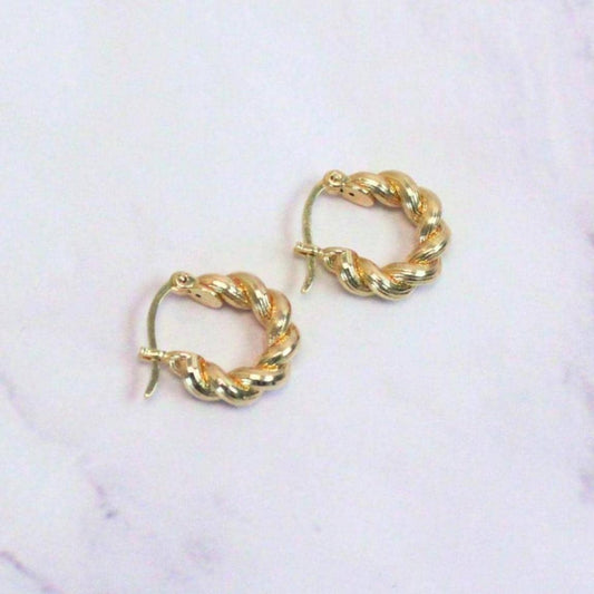 18k Solid Gold Twisted Ari Hoop Earrings: Petite Gold Hoops