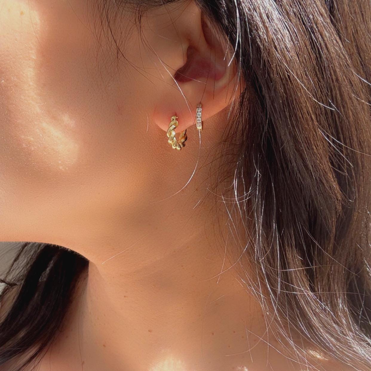 New 18k Solid Gold Twisted Mini Ari Hoop Earrings – Petite Elegance with a Twist– Real Gold Bold Mini Hoops
