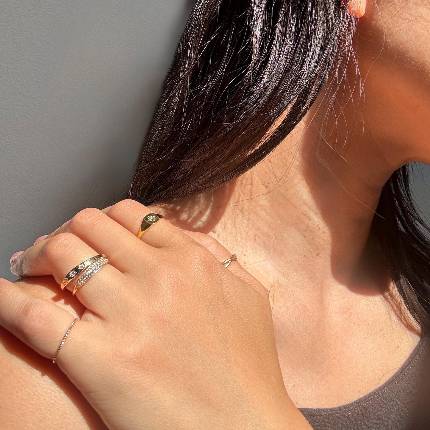 Dainty 14k Solid Gold Twisted Rope Pepper Pinky Ring