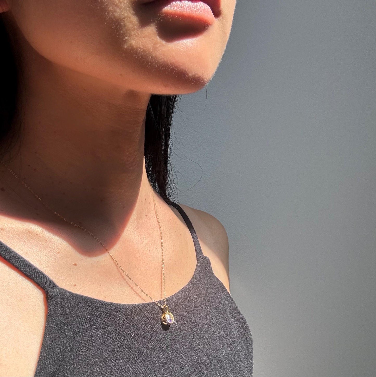 18k Gold Moissanite Solitaire Cora Necklace: Minimalist Bezel Setting