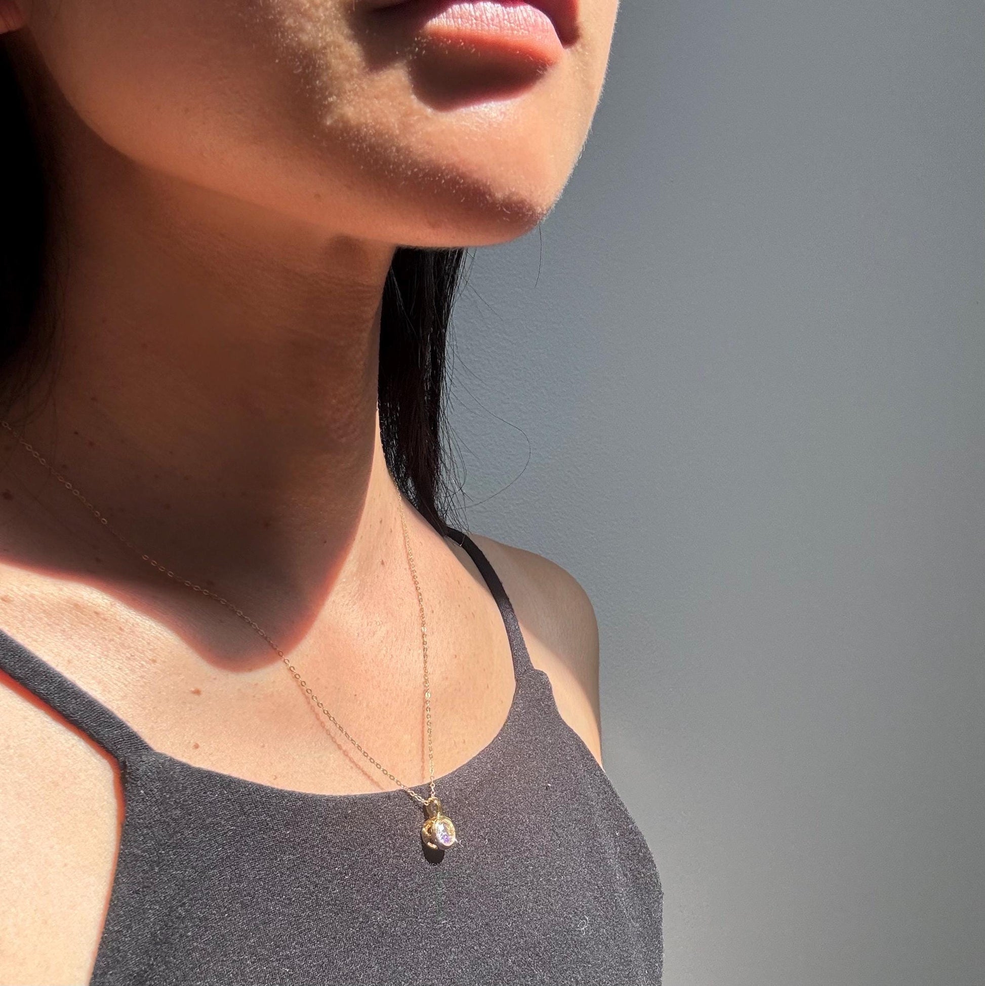 18k Gold Moissanite Solitaire Cora Necklace: Minimalist Bezel Setting