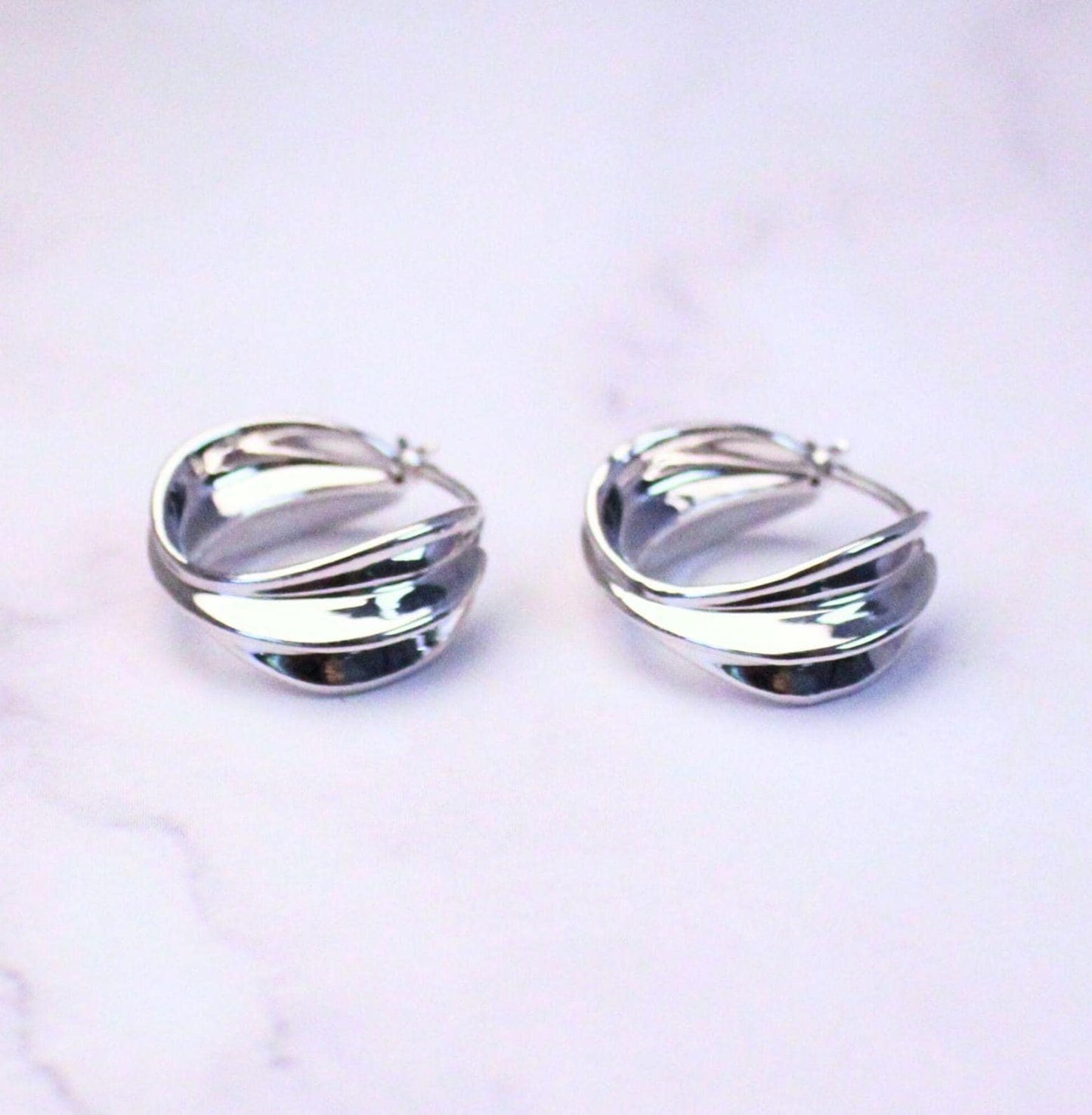 New Solid 18K White Gold Large Lucy Hoop Earrings- Timeless Elegance