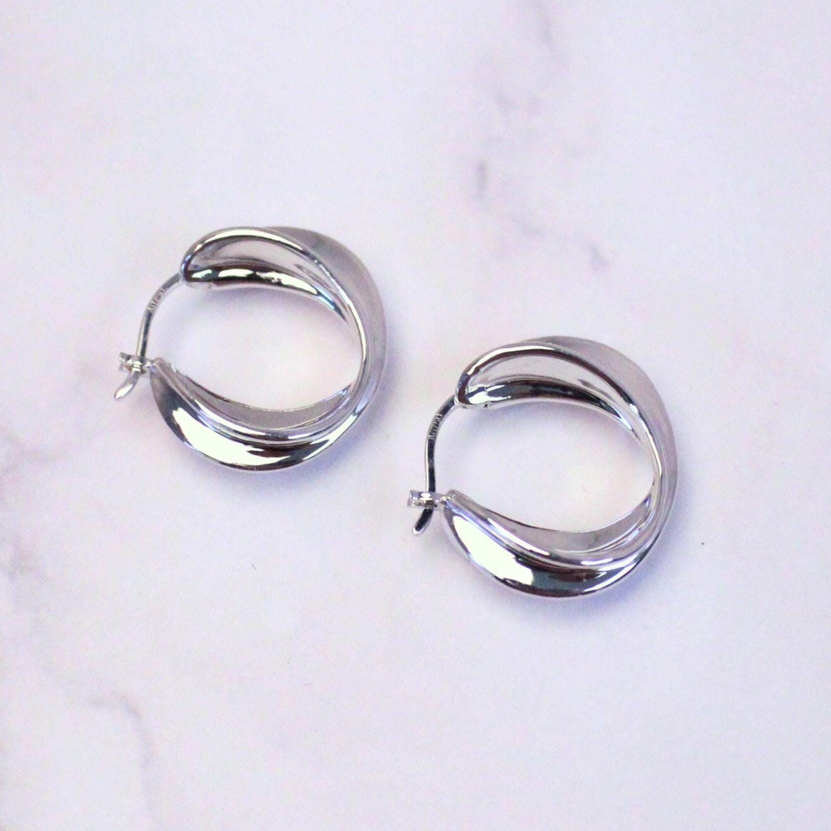New Solid 18K White Gold Large Lucy Hoop Earrings- Timeless Elegance