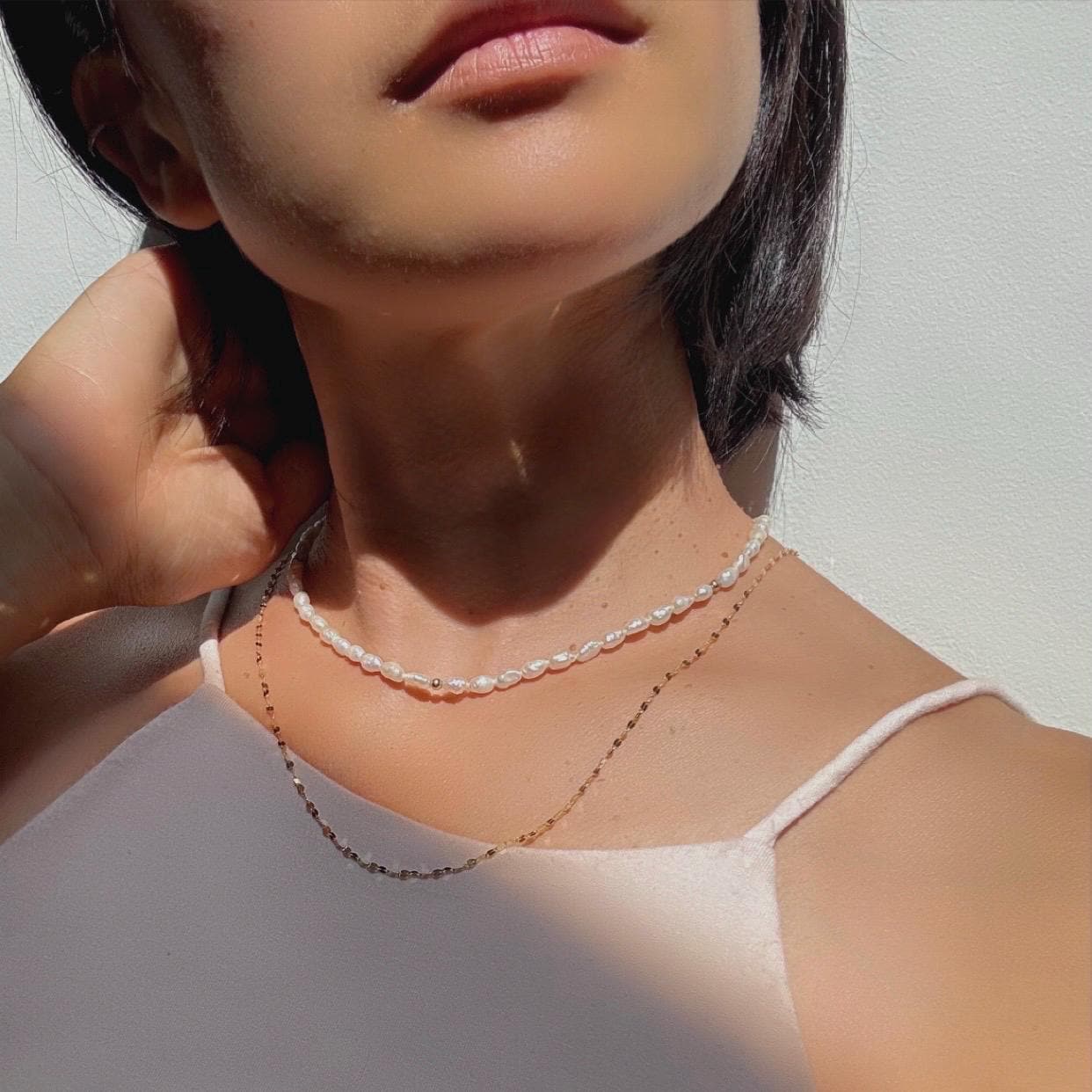 Authentic Rice Pearl 15” Necklace With 14k Solid Gold Beads Precious Fine Vintage Jewelry