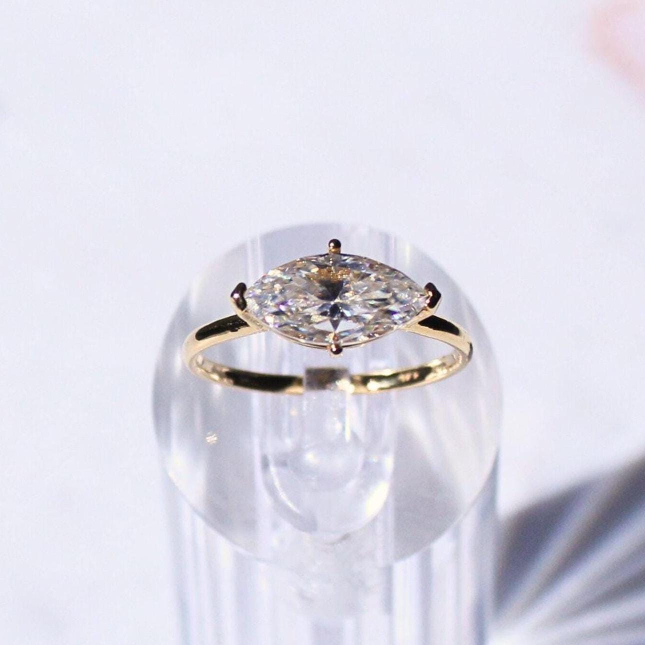 14k Solid Gold Freya Ring – 14k Hollow Band with 2ct Marquise Moissanite