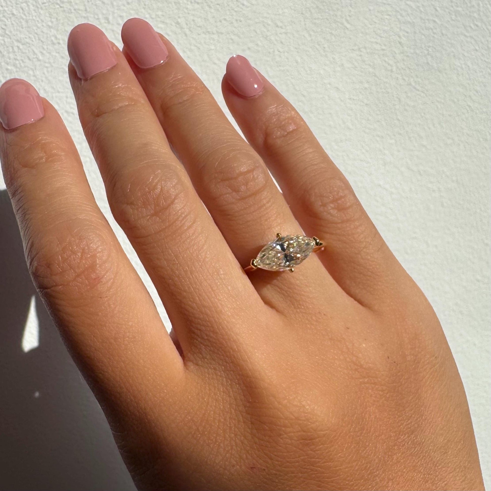 14k Gold Freya Ring – 14k Hollow Band with 2ct Marquise Moissanite
