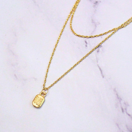 24K Gold Dainty Good Luck Charm Hao Yun Necklace with 18K Gold Rope Chain