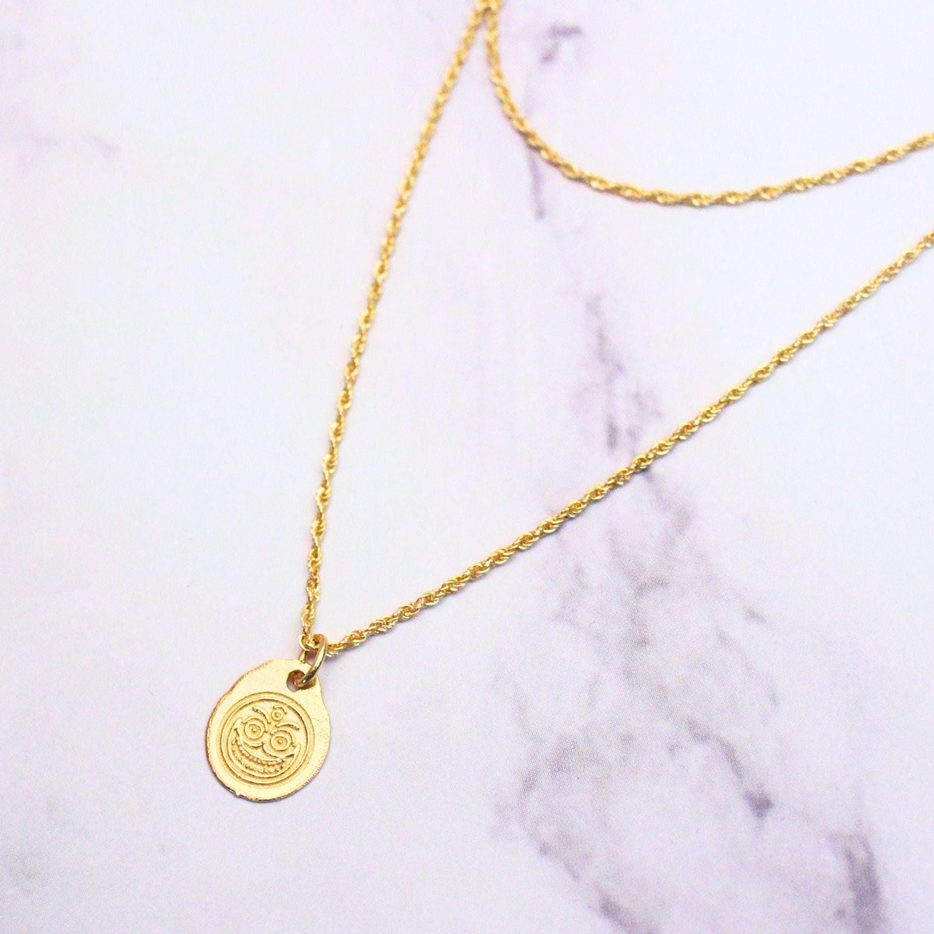 18K Solid Gold Aztec Sun God Dios Necklace