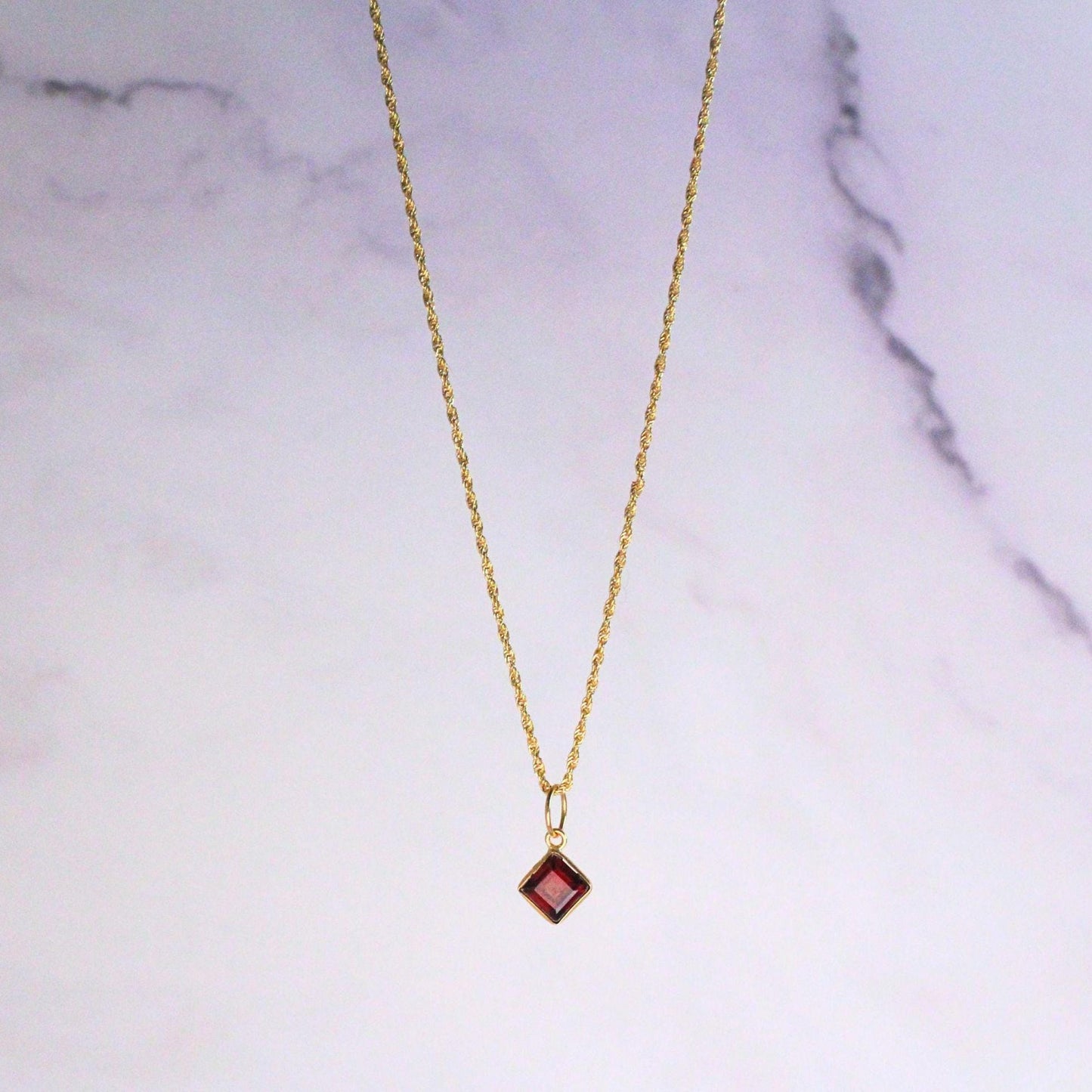 Solid 18K Gold Lori Garnet Necklace – Dainty Genuine Gemstone Pendant January Birthstone