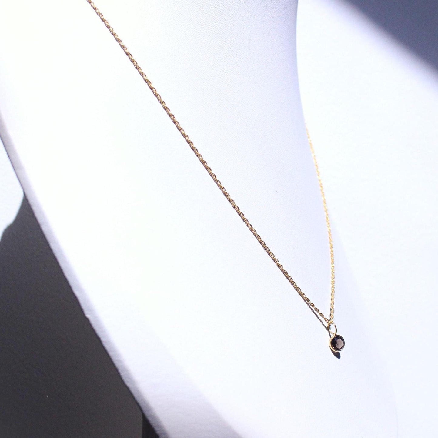 14K Solid Gold Lori Smoky Quartz Necklace: Minimalist Gemstone Pendant