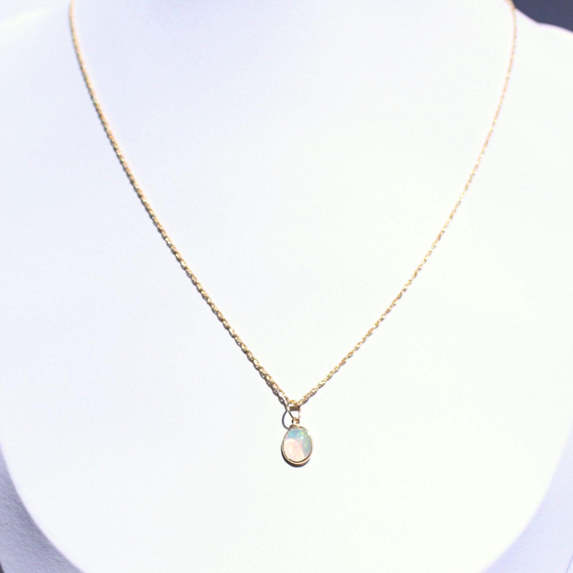 Natural Opal Pendant Lori Necklace: 18k Solid Gold Rope Chain