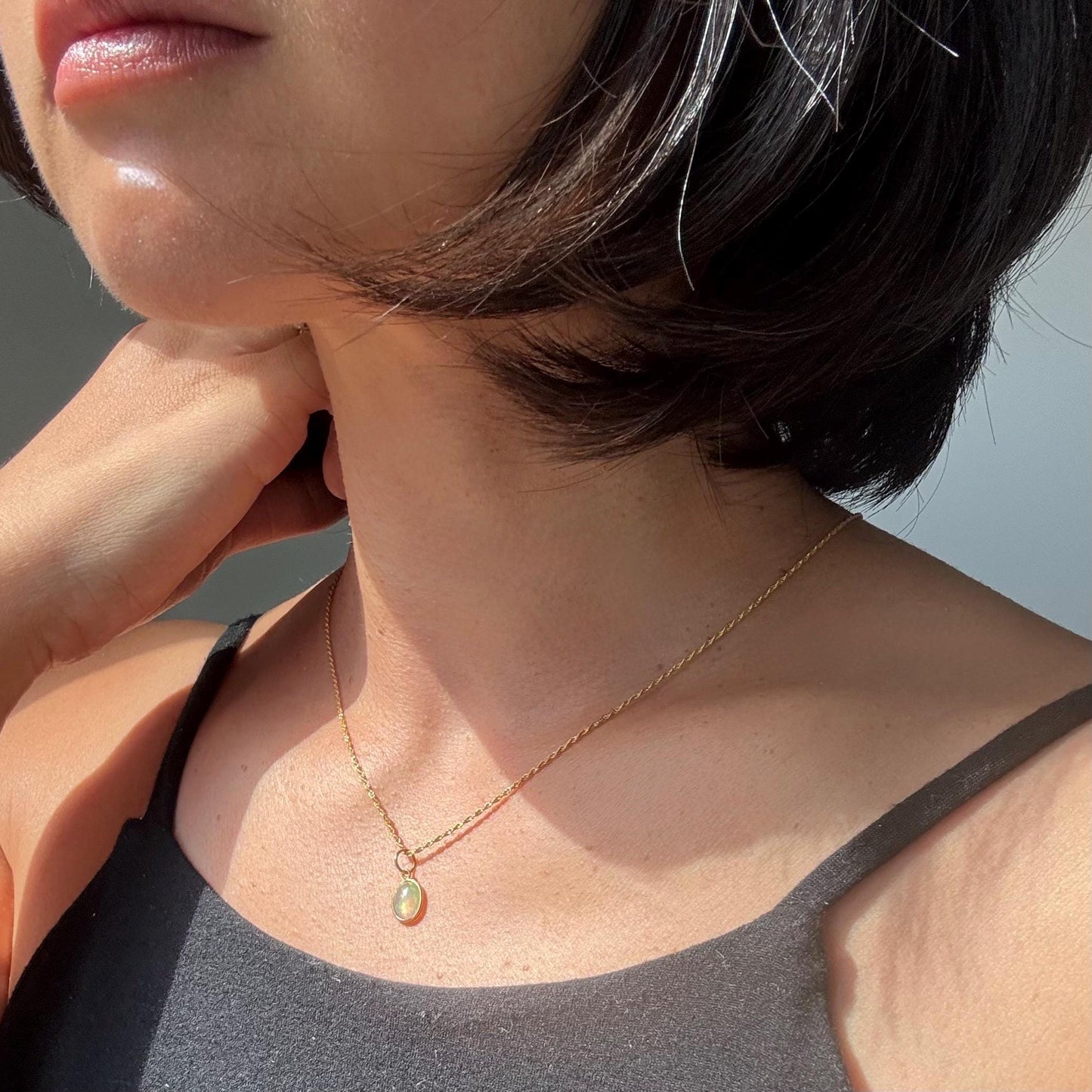 Natural Opal Pendant Lori Necklace: 18k Solid Gold Rope Chain