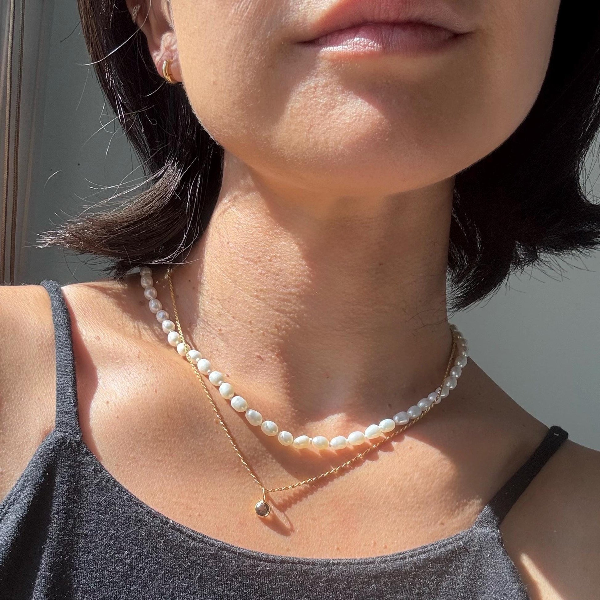 14K Solid Gold Lori Smoky Quartz Necklace: Minimalist Gemstone Pendant