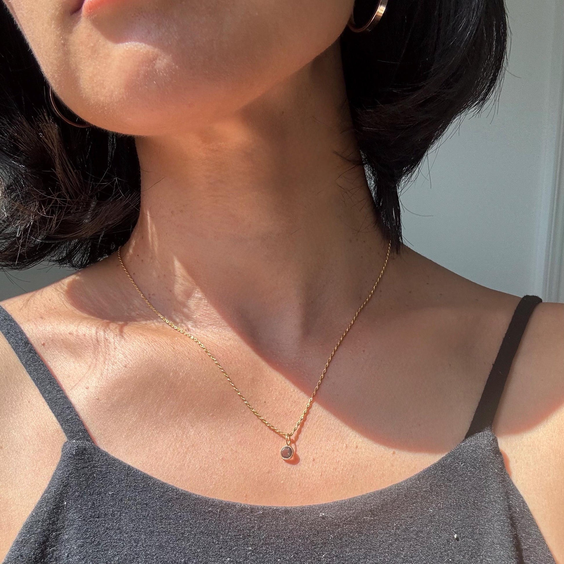 14K Solid Gold Lori Smoky Quartz Necklace: Minimalist Gemstone Pendant