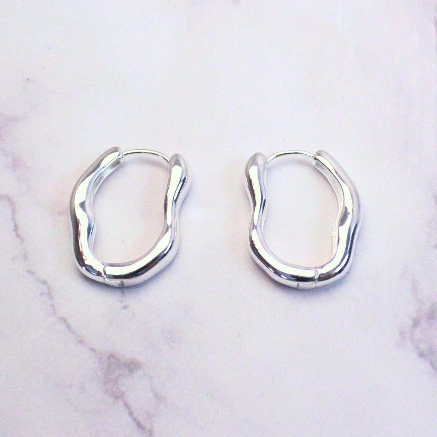Sterling Silver Organic Hoop Emma Earrings | Modern Sculptural Huggies