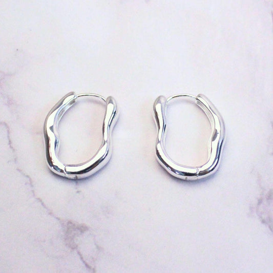 Sterling Silver Organic Hoop Emma Earrings | Modern Sculptural Huggies