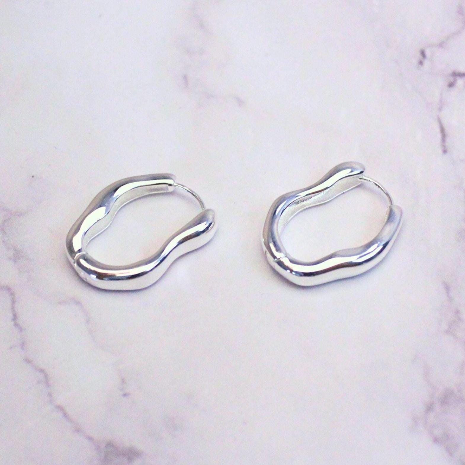 Sterling Silver Organic Hoop Emma Earrings | Modern Sculptural Huggies