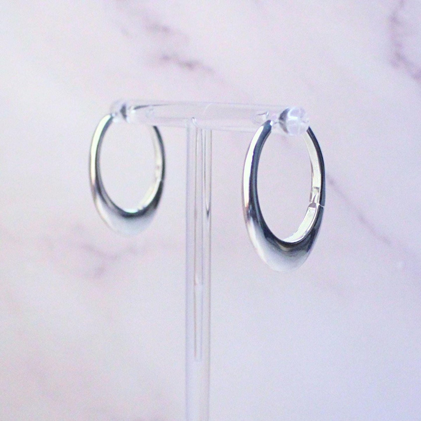 Sterling Silver Oval Mia Hoop Earrings | Modern Minimalist Statement Hoops