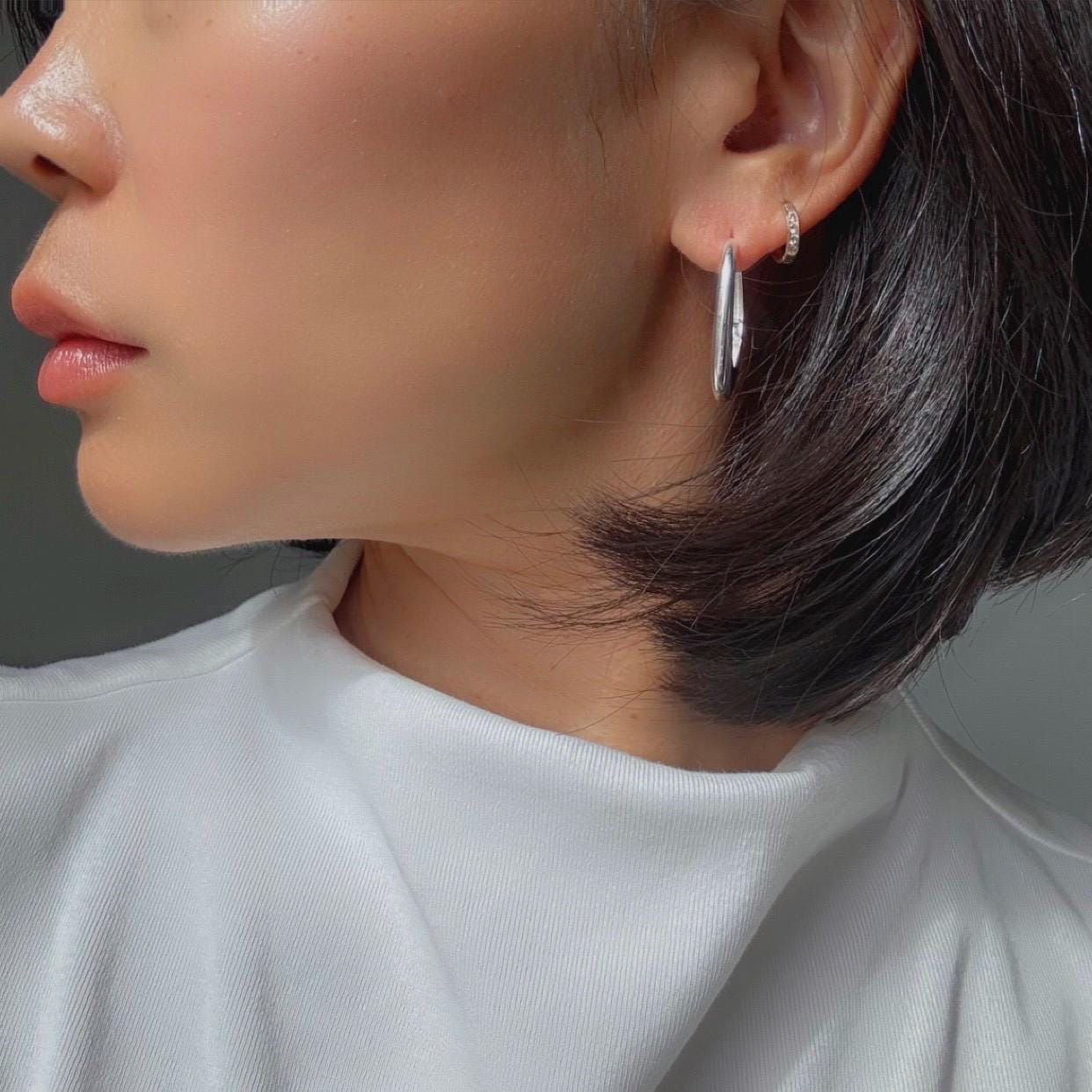 Sterling Silver Oval Mia Hoop Earrings | Modern Minimalist Statement Hoops