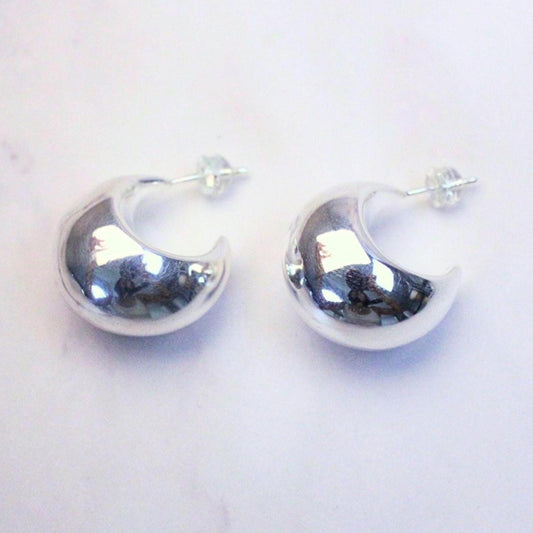 Sterling Silver Crescent Ava Hoop Earrings | Extra Large Modern Minimalist Statement Hoops