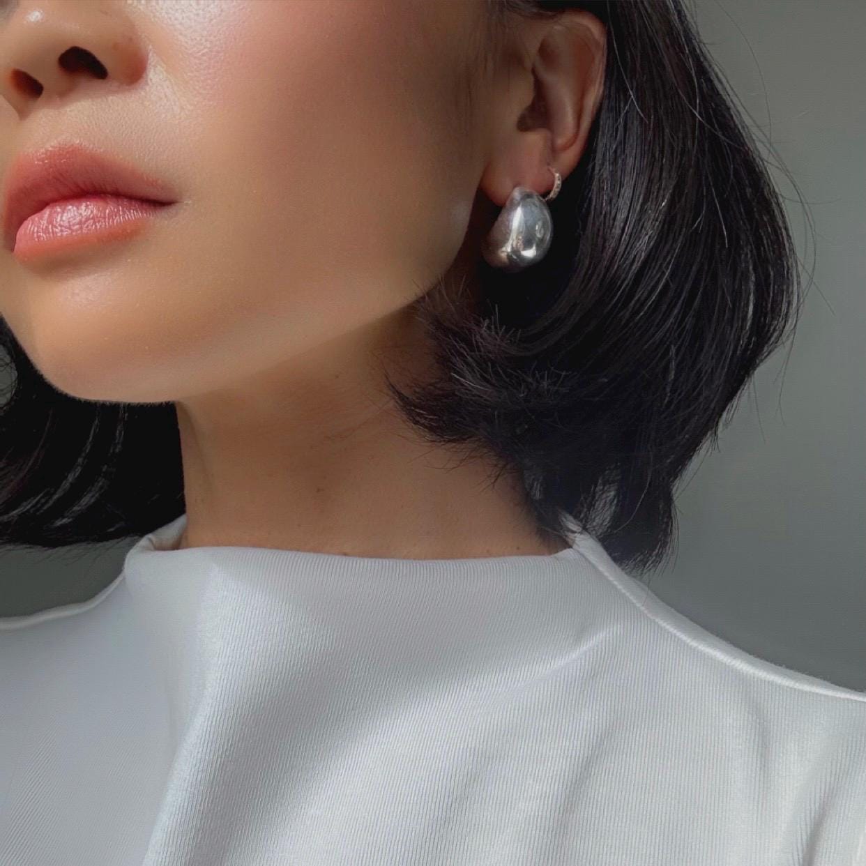 Sterling Silver Crescent Ava Hoop Earrings | Extra Large Modern Minimalist Statement Hoops