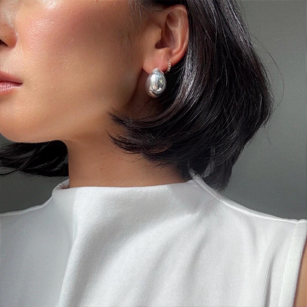 Sterling Silver Crescent Ava Hoop Earrings | Extra Large Modern Minimalist Statement Hoops