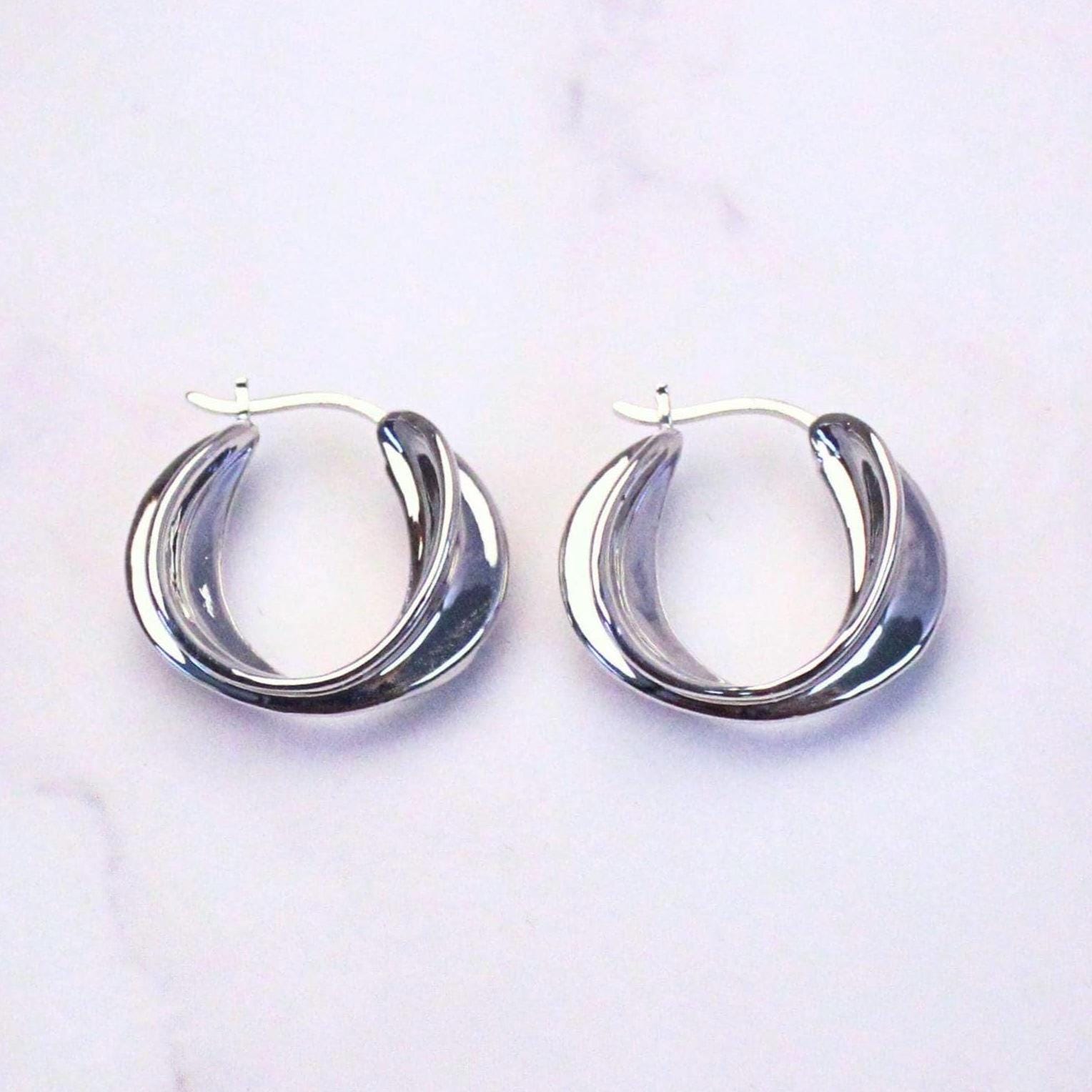 New Solid 18K White Gold Large Lucy Hoop Earrings- Timeless Elegance