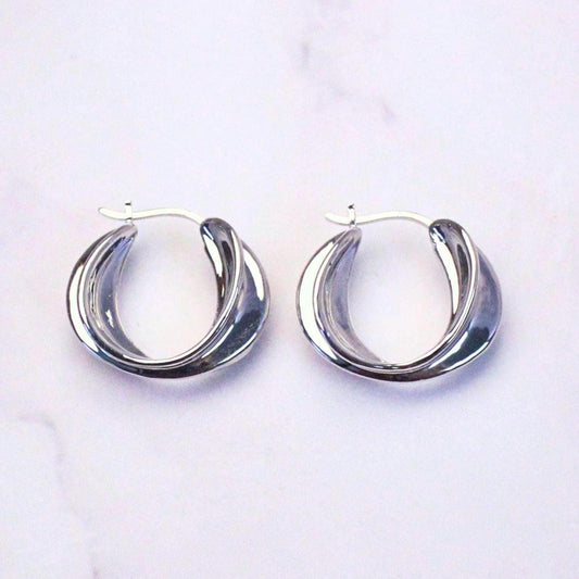New Solid 18K White Gold Large Lucy Hoop Earrings- Timeless Elegance