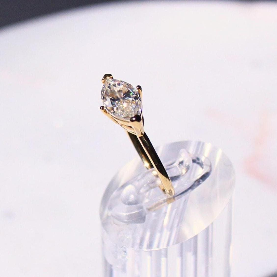 14k Gold Freya Ring – 14k Hollow Band with 2ct Marquise Moissanite