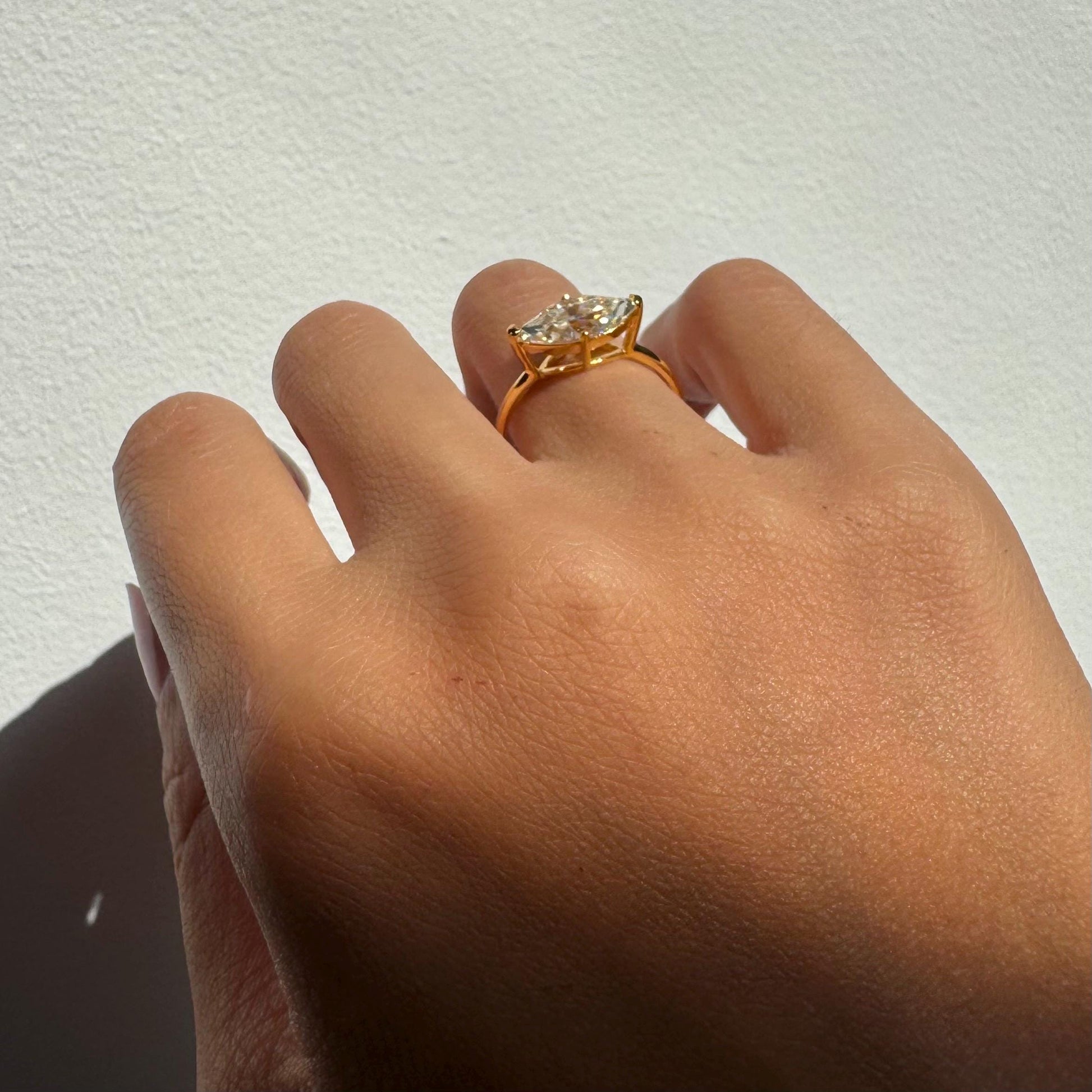 14k Solid Gold Freya Ring – 14k Hollow Band with 2ct Marquise Moissanite