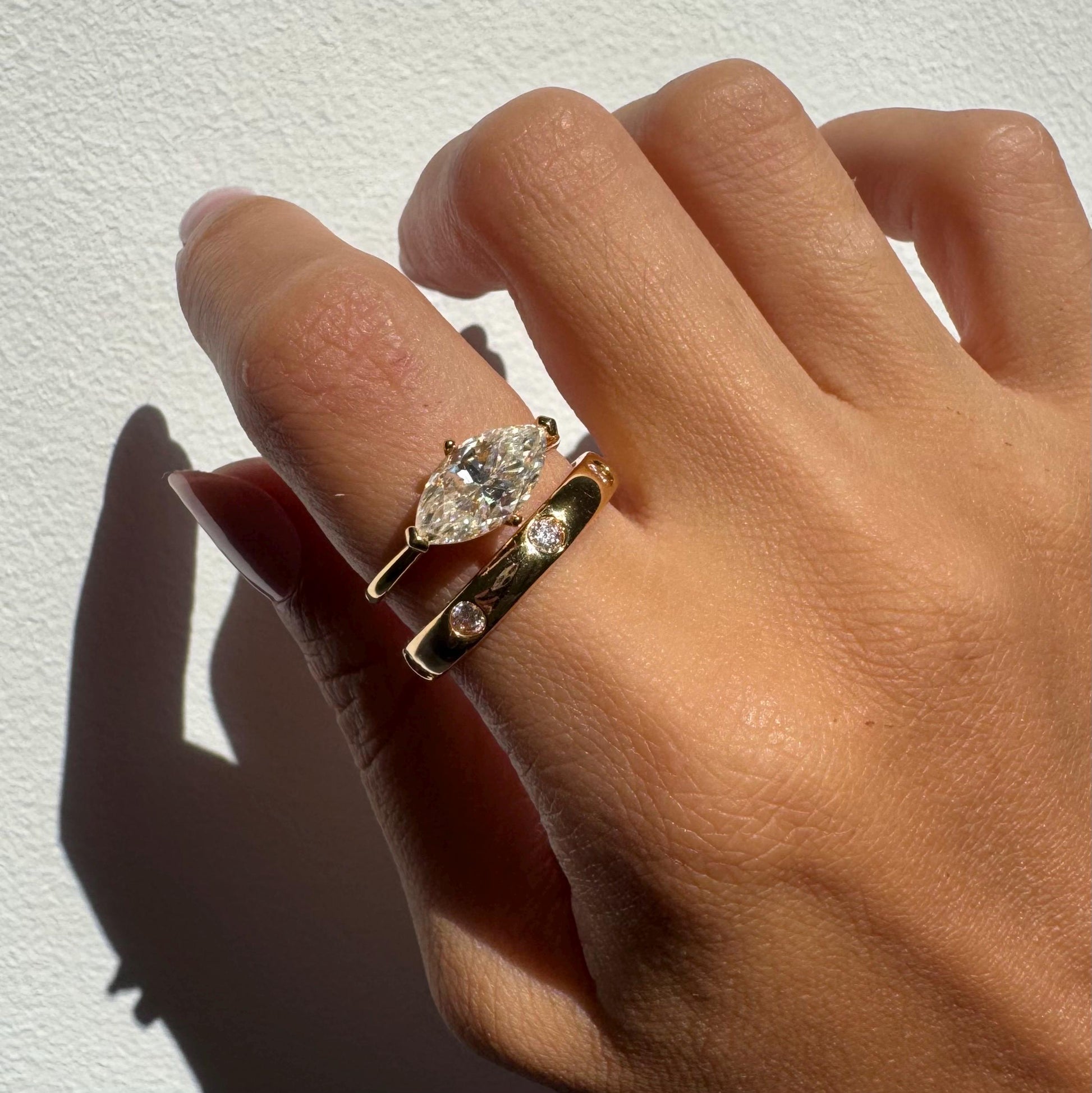14k Gold Freya Ring – 14k Hollow Band with 2ct Marquise Moissanite