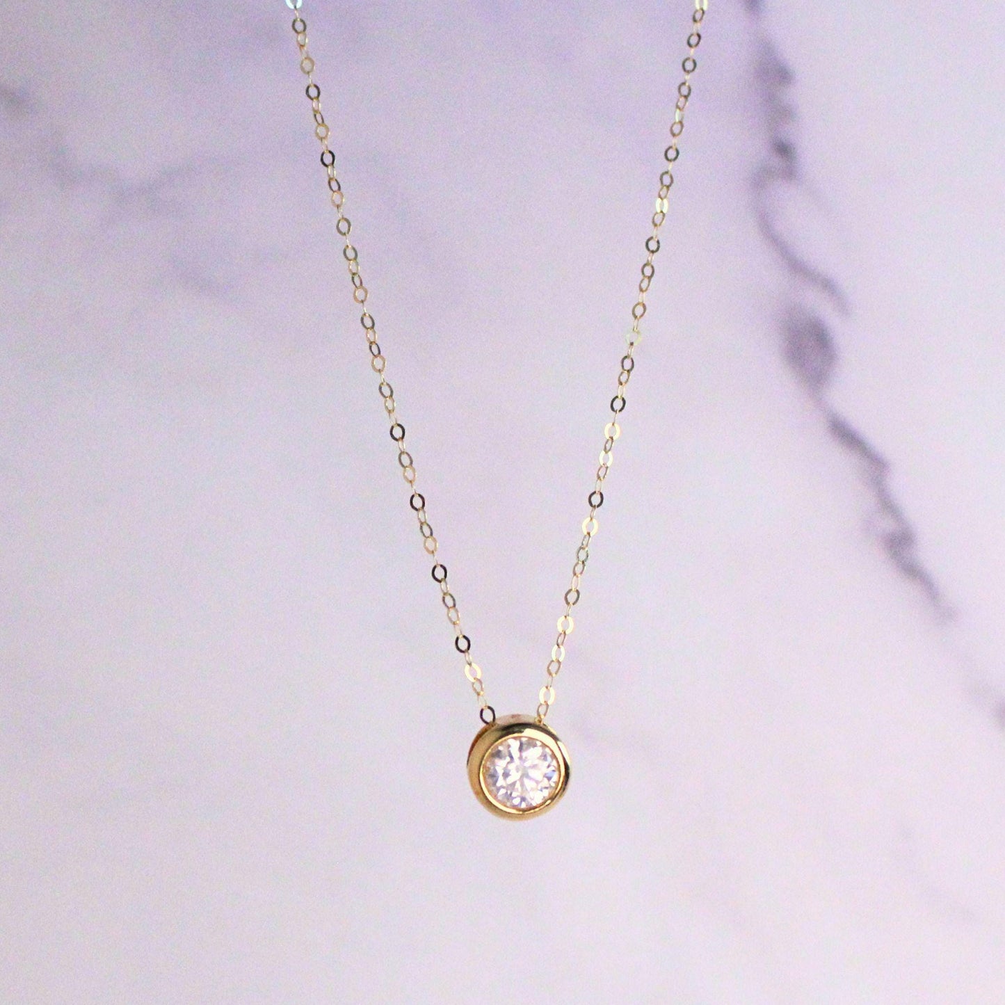 18k Solid Gold 0.5ct Moissanite Solitaire Mae Necklace: Minimalist Bezel Setting