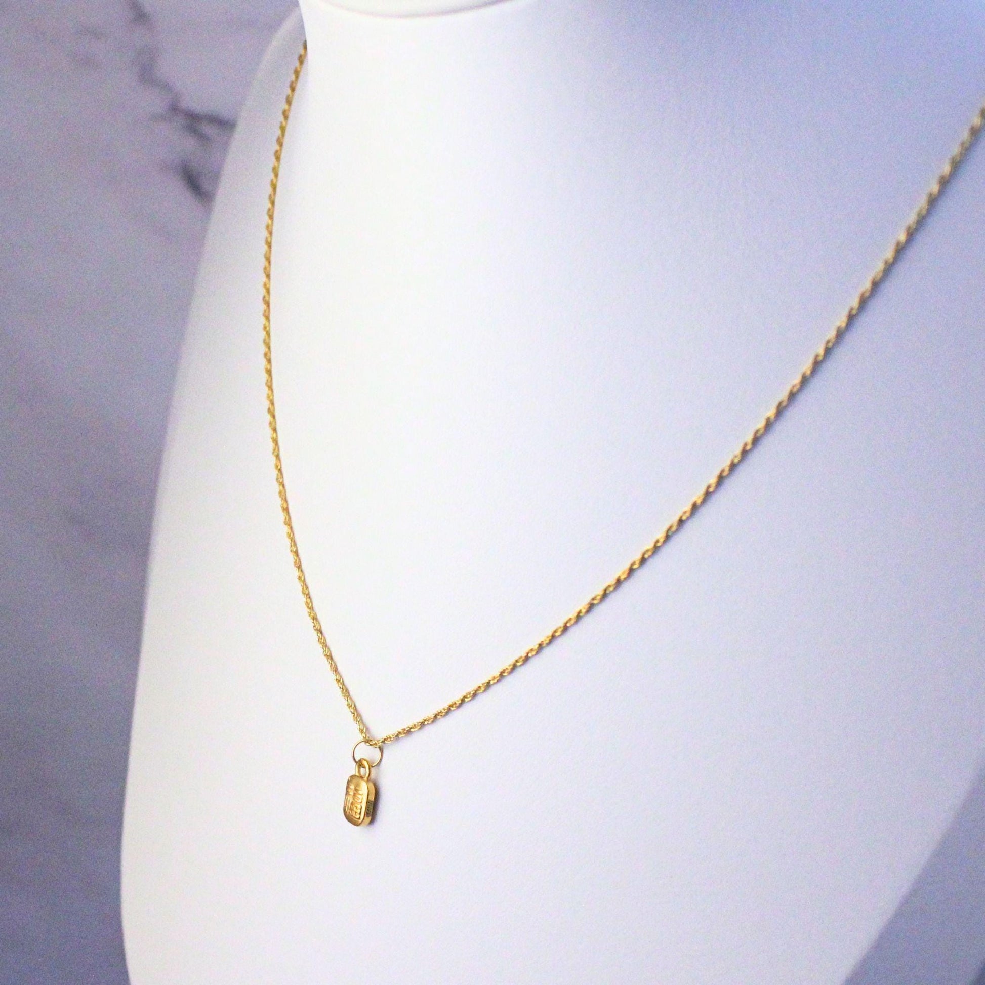 24K Gold Good Luck Charm Hao Yun Necklace: 18K Gold Rope Chain